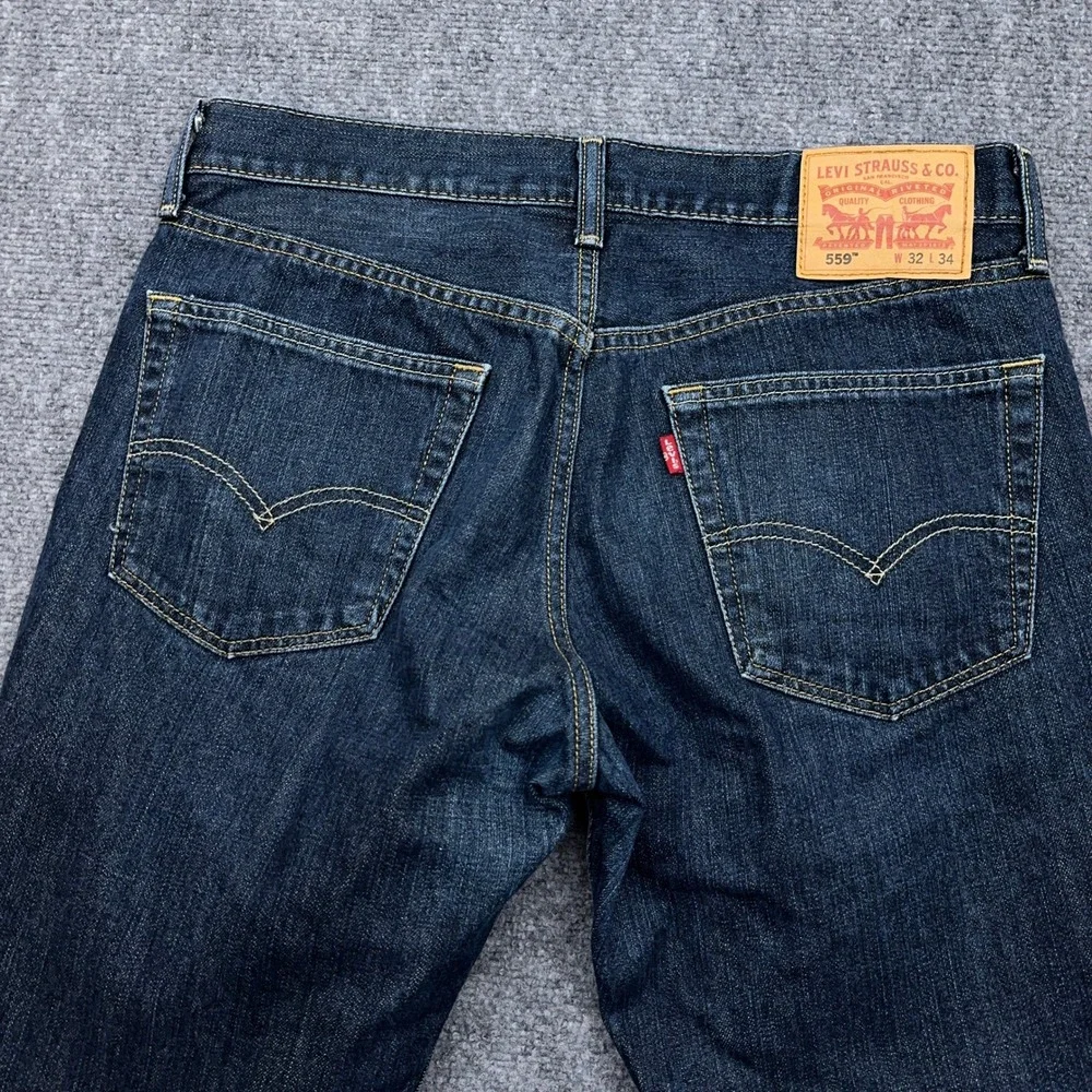 Levi's 559 Relaxed Straight Jeans Mens 32x34 Dark Indigo Tumbled Rigid Denim